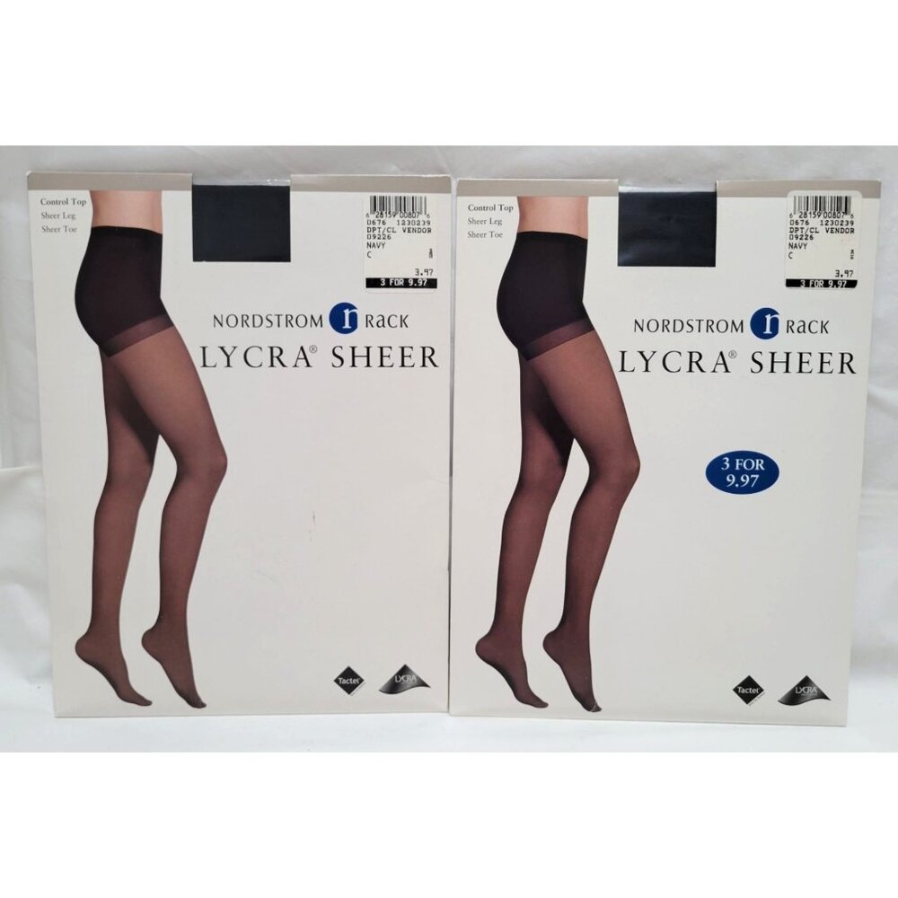 VTG Lot of 3 Nordstrom Rack Support Sheer Control Top Pantyhose Navy Size C NOS - Picture 2 of 9